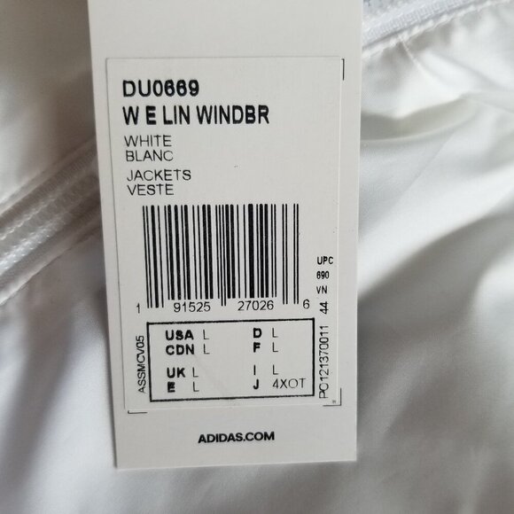 NWT Adidas Women's Windbreaker White Jacket Size Large - Picture 4 of 8